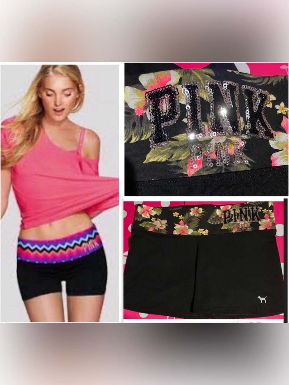 Victoria’s Secret PINK shorts pink yoga shortie tropical floral PINK bling